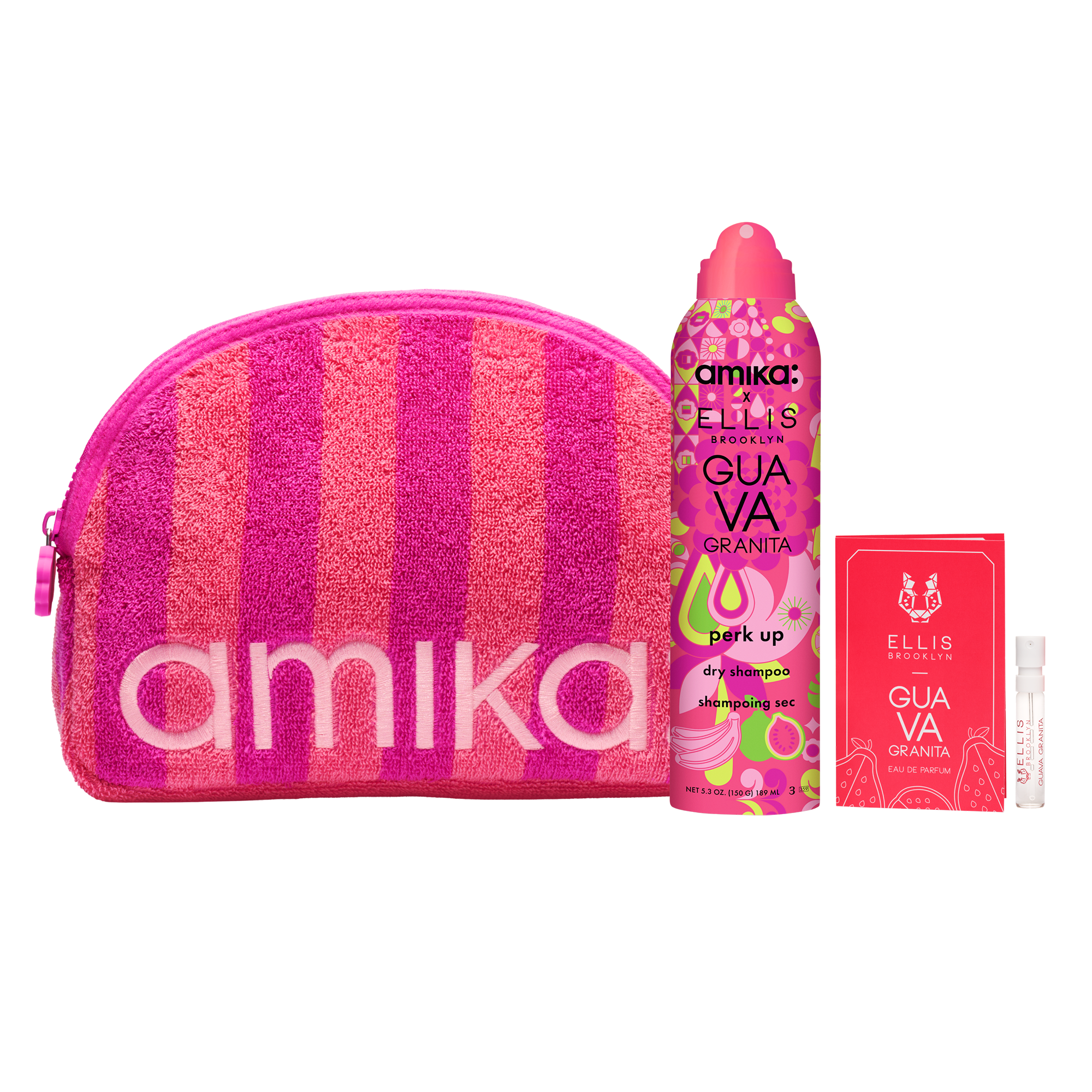 amika x Ellis Brooklyn limited-edition perk up GUAVA GRANITA dry shampoo bundle set