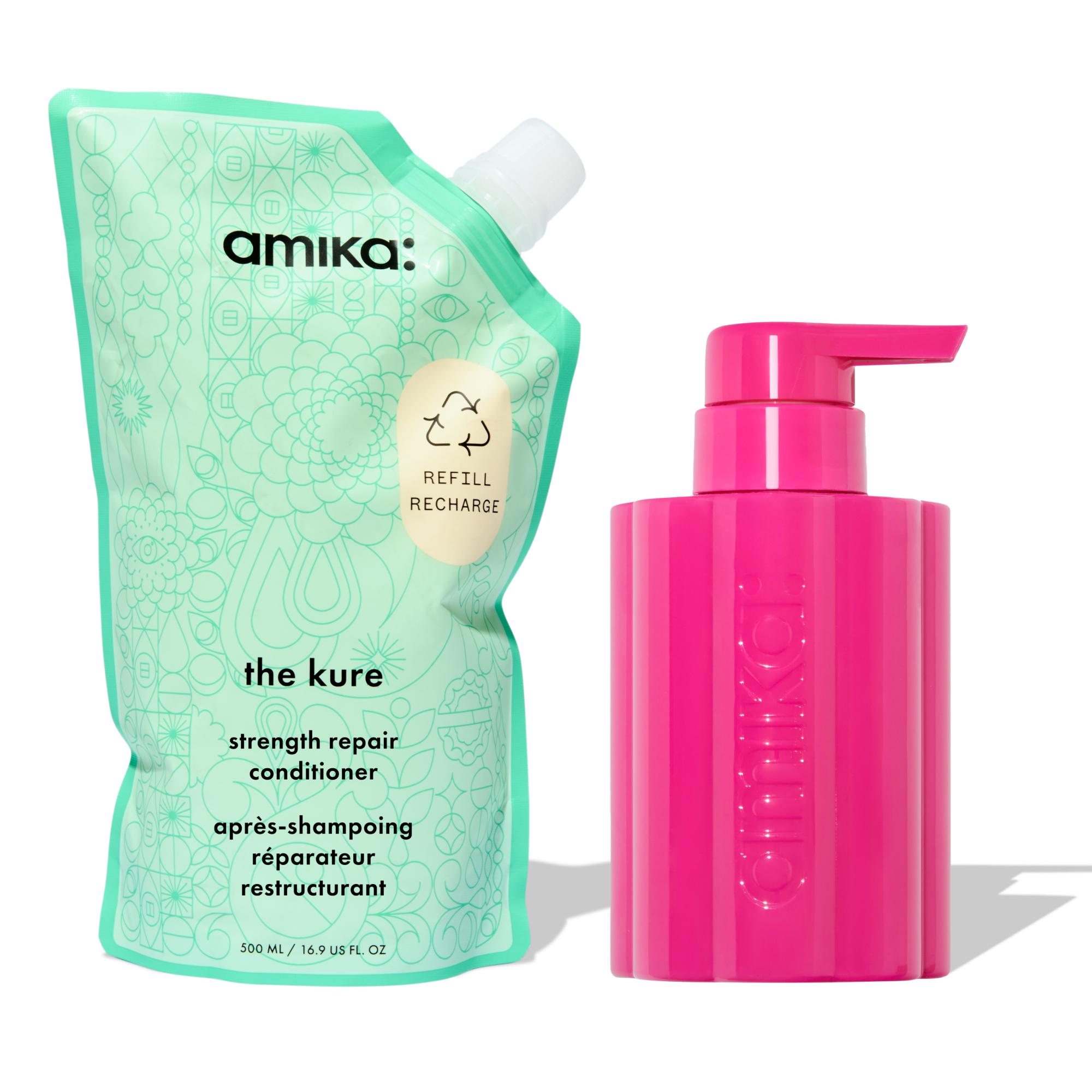 the kure strength repair conditioner forever friend bottle + pouch duo