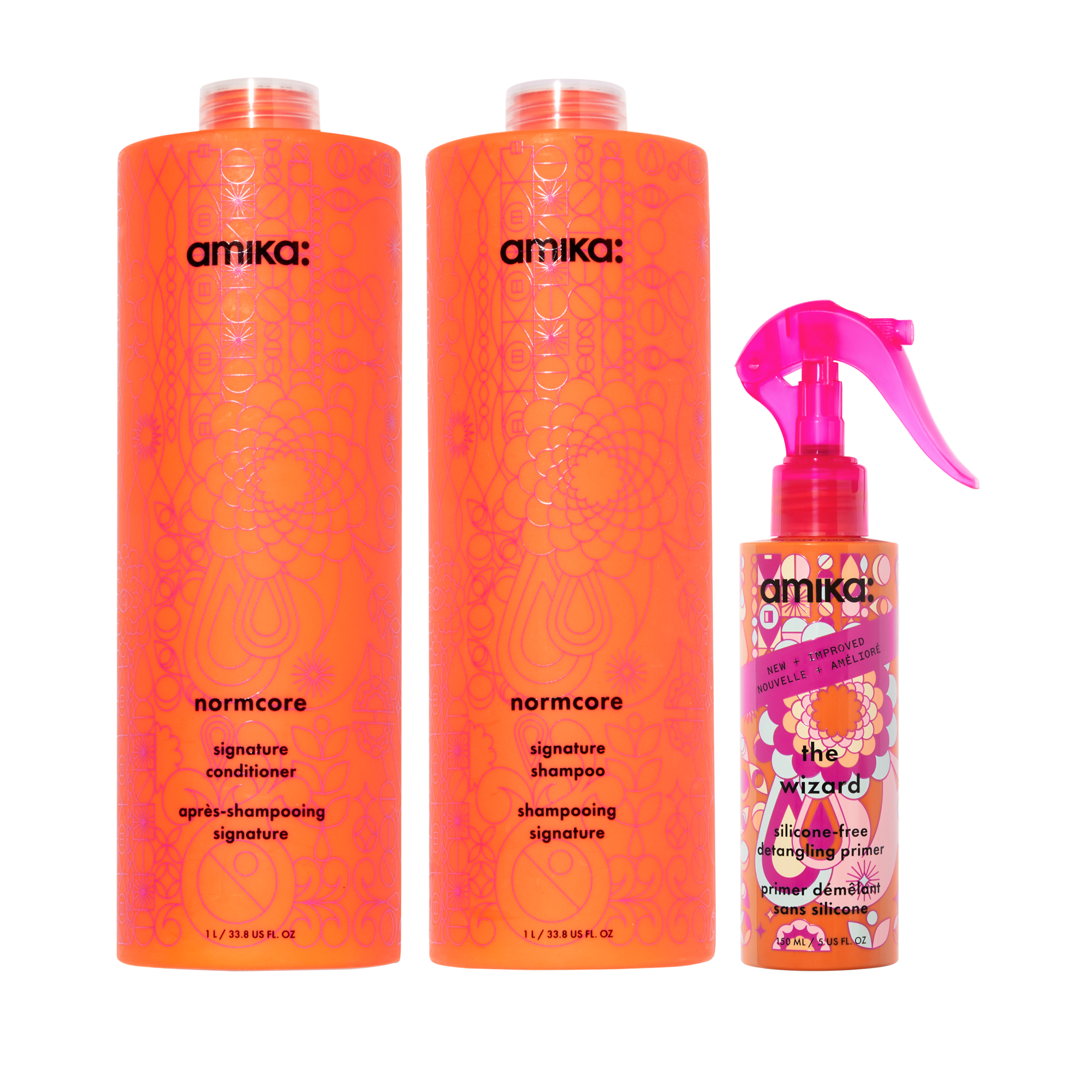 super-sized signature set normcore nourishing shampoo + conditioner + the wizard silicone-free detangling primer